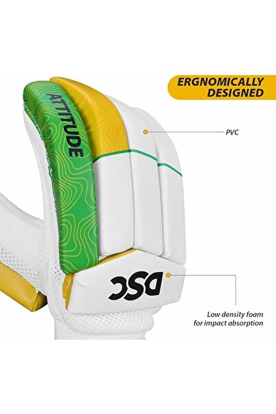 DSC Attitude Cricket Batting Gloves, Size - Boys, Left Hand, Color - Green/Yellow