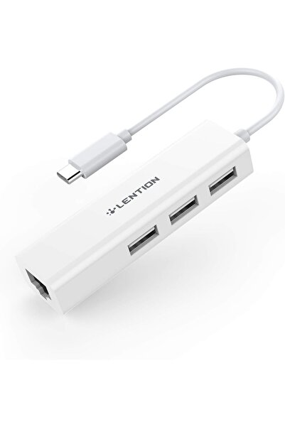 LENTION USB C to 3 USB 2.0 Ports Hub with RJ45 Ethernet LAN Adapter Compatible 2023-2016 MacBook Pro