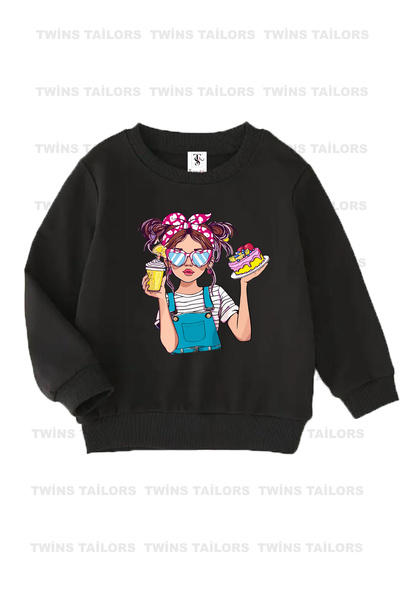 twins tailors Φούτερ για κορίτσια με στάμπα μαύρο-κόκκινο-μπεζ με λαιμόκοψη τριπλής λαιμόκοψης