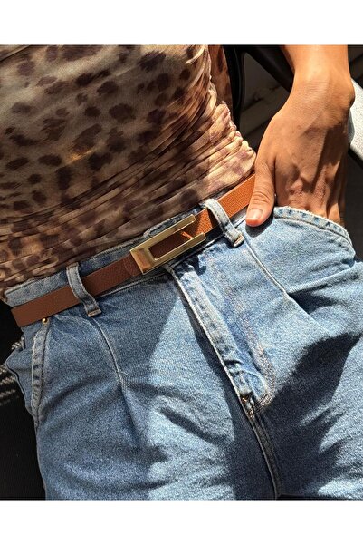 LİA KEMER Classic Plain Gold Buckle Belt
