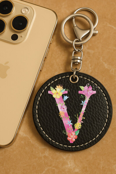 Cekuonline 1St Class Faux Leather Patterned Printed Metal Hook Keychain 6X6Cm...