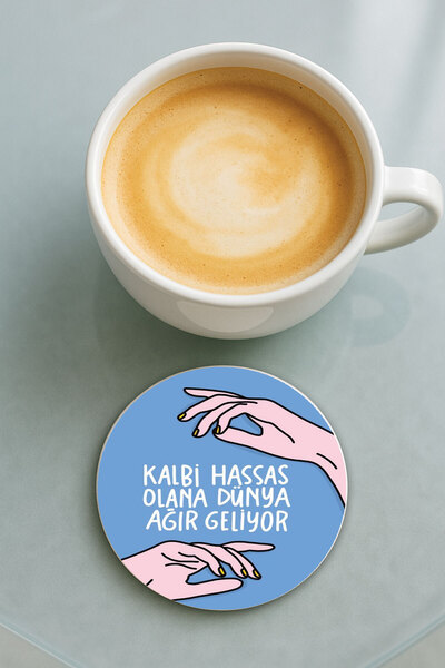 Cekuonline Round Plexiglass Coaster with Printed Pattern Single Heart Delicate