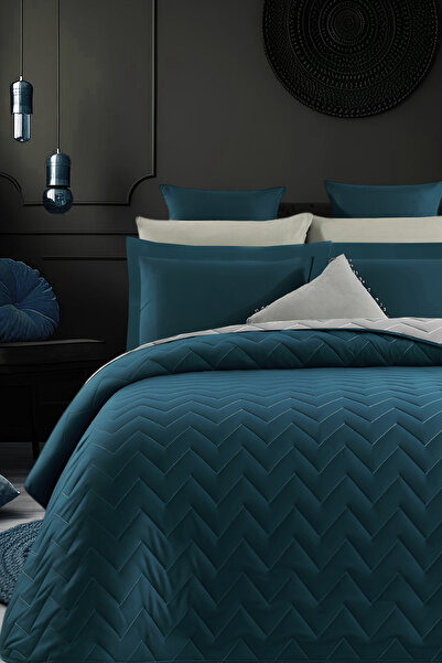 İQON Double-Sided Quilted Double Bedspread Set Petrol