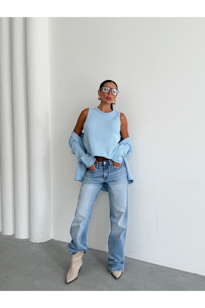 kenza'a Cardigan Bluză Tricotaj Set dublu