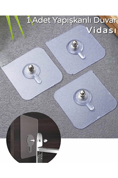 EVA METAL TASARIM Pratik 1 Adet Güçlü Yapışkanlı Duvar Vidası Matkap Delme Yok - Elbise Çervece Askısı Çivi