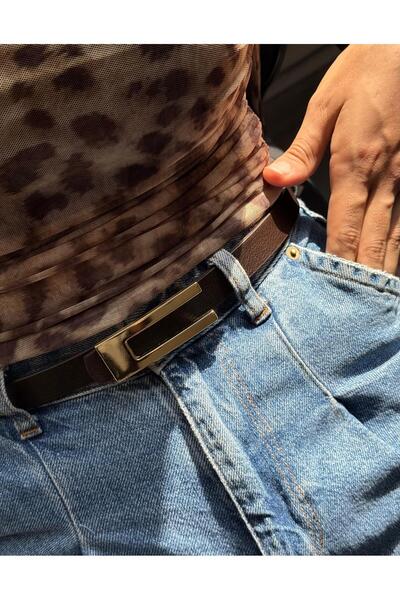 LİA KEMER Klasik Düz Gold Tokalı Kemer