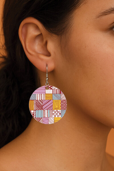 Cekuonline Women's Earrings Patterned Stylist Hooked 3.5X5Cm Round Transparent Earrings Graphic Square