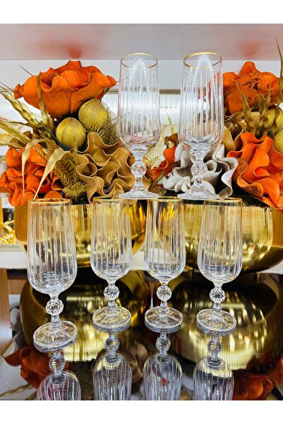 EVRA Bohemia Kristal Altın Yaldızlı Çubuk Model El Kesmesi Kahve Yanı Su Bard...