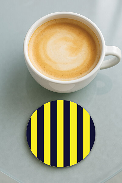 Cekuonline قاعدة كوب دائرية من البليكسي مع نمط مطبوع، لون أصفر مع عصا زرقاء داكنة