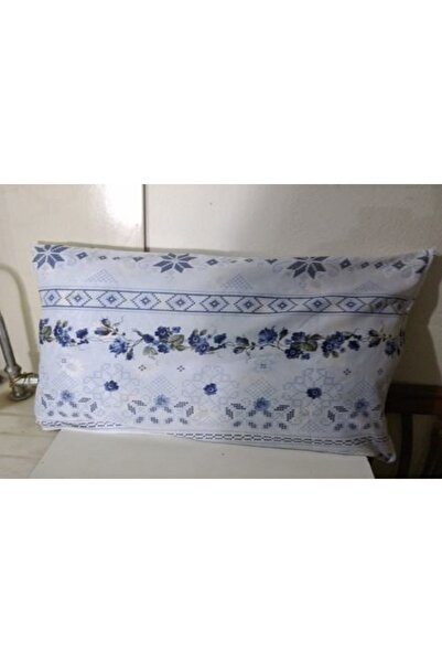 GÜZEL KAMAN غطاء وسادة 2 قطعة أبيض مع أوراق زهور زرقاء وخضراء (48×65) جودة عا...