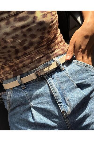 LİA KEMER Classic Plain Silver Buckle Belt