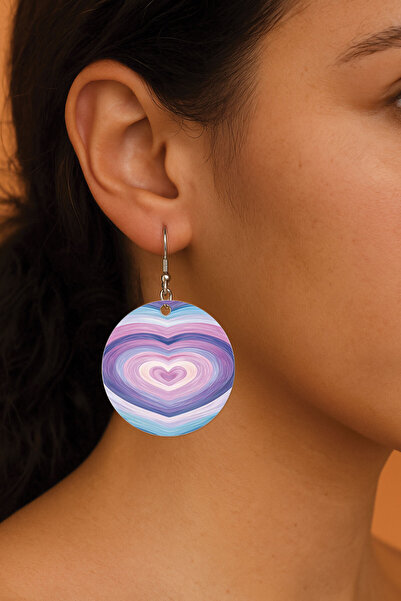 Cekuonline Women's Earrings Patterned Stylist Hooked 3.5X5Cm Round Transparent Earrings Heart Miley