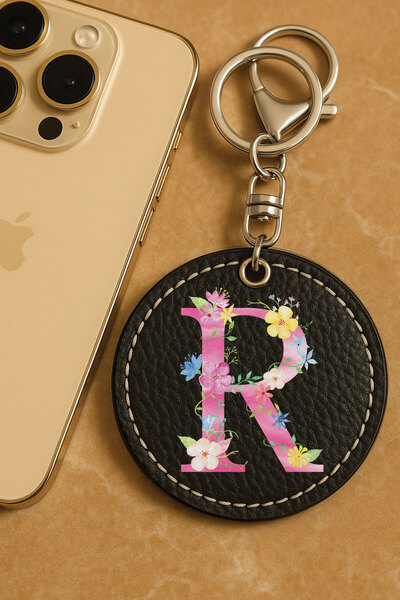 Cekuonline 1St Grade Faux Leather Patterned Printed Metal Hook Keychain 6X6Cm Black - Kai R