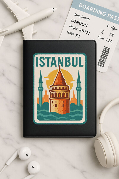 Cekuonline Black Vinlex Leather Passport Cover Case for All Countries' Passports Istanbul