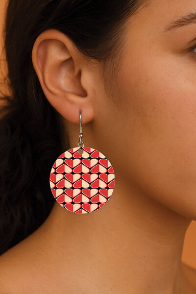 Cekuonline Women's Earrings Patterned Stylist Hooked 3.5X5Cm Round Transparent Earrings 1077 Nives