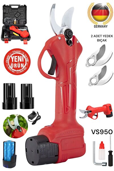 OG GERMANY STEEL AR977 Şarjlı Bağ Budama Dal Kesme Makası Çift Batarya 2 Yede...