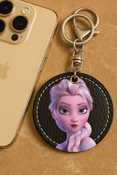 Cekuonline سلسلة مفاتيح معدنية مطبوعة بنمط جلد صناعي من الدرجة الأولى مقاس 6×6 سم باللون الأسود - Elsaaa2265