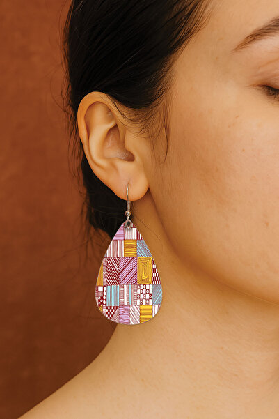 Cekuonline Women's Earrings Patterned Stylist Hook Printed Earrings Drop Transparent Graphic Square