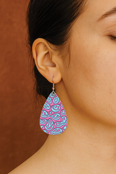 Cekuonline Women's Earrings Patterned Stylist Hook Printed Earrings Drop Transparent Emogy Fun