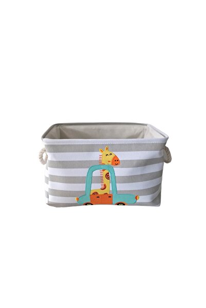 Mixbo Toy Storage Basket Mixbo, Handle, Giraffe with Car, Textile, 40 x 28 x 24 cm, White/Grey