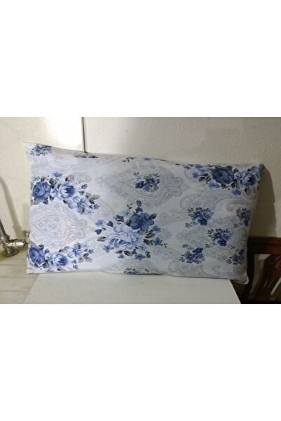 GÜZEL KAMAN غطاء وسادة قطعتين أبيض مع أوراق زهور زرقاء على خلفية رمادية - أسو...