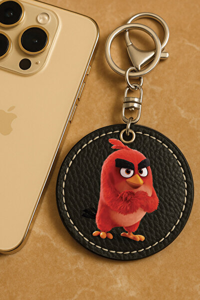 Cekuonline سلسلة مفاتيح معدنية مطبوعة بنمط جلد صناعي من الدرجة الأولى مقاس 6×6 سم باللون الأسود - غاضب