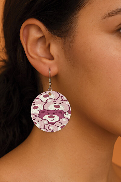 Cekuonline Women's Earrings Patterned Stylist Hooked 3.5X5Cm Round Transparent Earrings Teddy Bear Pattern