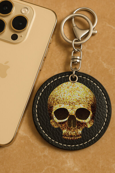 Cekuonline سلسلة مفاتيح معدنية مطبوعة بنمط جلد صناعي من الدرجة الأولى مقاس 6 × 6 سم باللون الأسود - ديسكو سكل