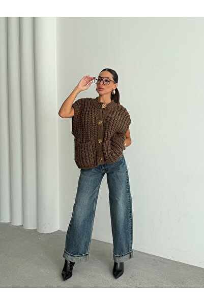 kenza'a Оверсайз плетен кардиган с копчета отпред и плетена предна част