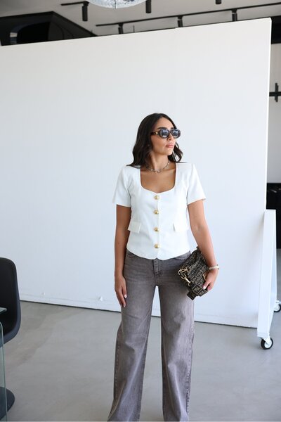 Özge Özgenç Ö.Ö Padded Shoulder Gold Button Jacket