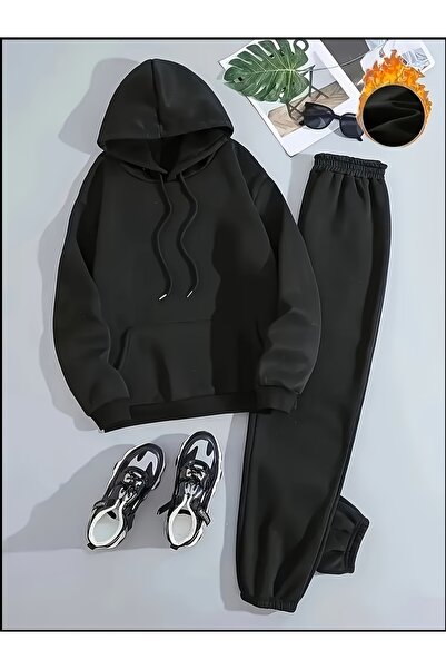 Leader leather Set de trening unisex cu glugă – Bluză sport cu buzunar cangur...