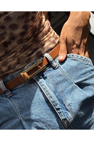 LİA KEMER Classic Plain Gold Buckle Belt