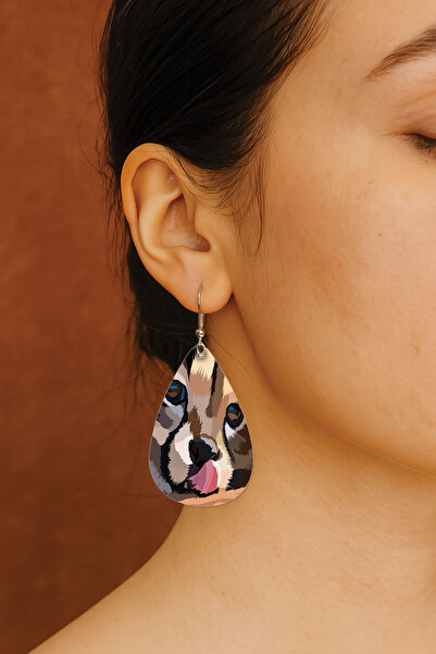 Cekuonline Women's Earrings Patterned Stylist Hook Printed Earrings Drop Transparent Baby Lion