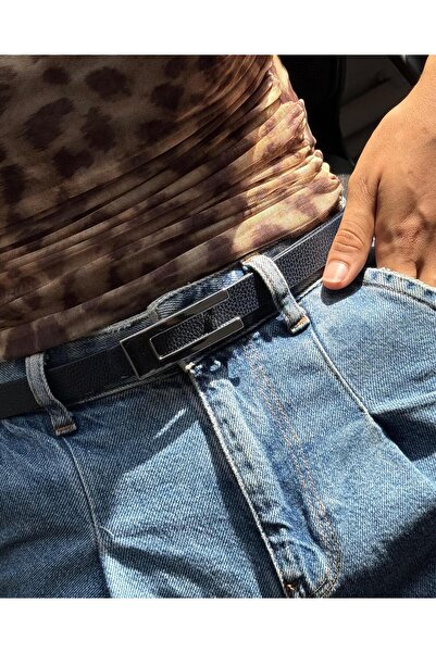 LİA KEMER Classic Plain Silver Buckle Belt