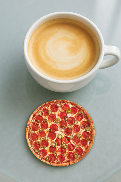 Cekuonline قاعدة كوب دائرية من البليكسي مع نقش مطبوع لقطعة بيتزا واحدة