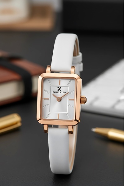 Daniel Klein Deri Kordon Çelik Kasa Kadın Kol Saati+Bileklik Hediyeli Beyaz-Rose sddk108