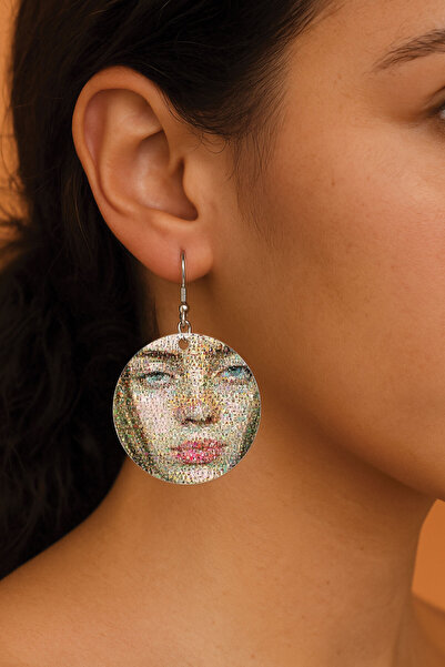 Cekuonline Women's Earrings Patterned Stylist Hooked 3.5X5Cm Round Transparen...