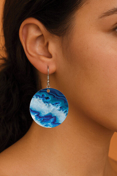 Cekuonline أقراط نسائية منقوشة على شكل خطاف مقاس 3.5 × 5 سم أقراط دائرية شفافة من الجمشت الداكن