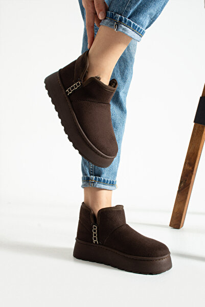 YM Pabuc Kadın Kışlık Bot Taban Dikişli İçten Tüylü Kalın Taban Ug Modeli Günlük Rahat Ayakkabı