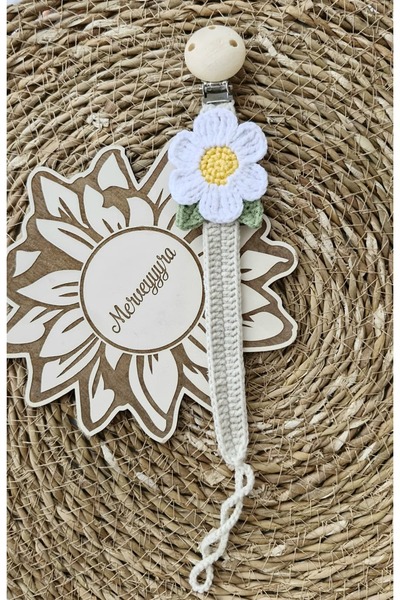 Merveyyyra Pamuk İpliğinden Örgü Papatya Emzik Askısı