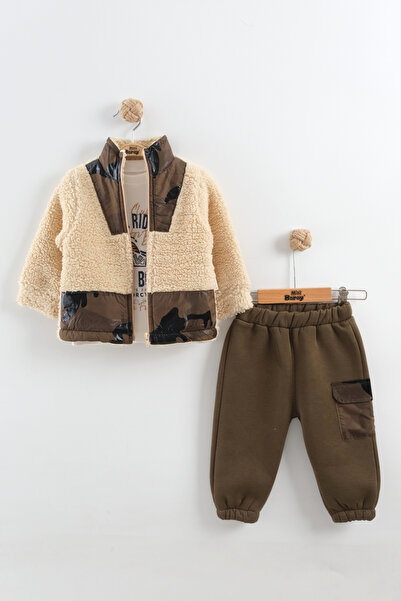 Mini Baray Baby boy camouflage pattern plush tracksuit 3-piece set (9-12-18 months)