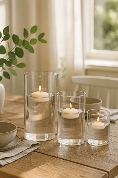 ZURİ DESİGN Set of 3 Striped Glass Vases - Modern and Stylish Decorative Vase 9X10 - 9X14 - 9X18 (Candle Not Included)