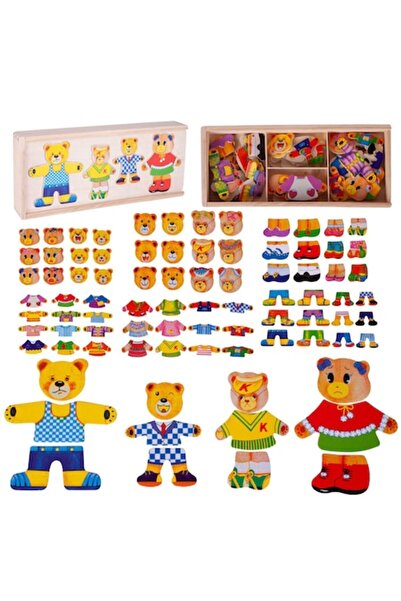 SOLTOY Educational Puzzle Game Dress Up the 4 Bears with 72 Wooden Accessories