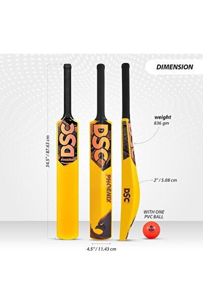 DSC Phoenix Plastic Bat with PVC Ball, Color-Yellow, Size-2 (4-6 Yrs)