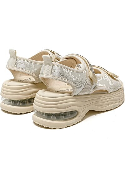 Guja 25Y417 Beige Women's Stone Velcro Sequined Orthopedic Thick Orthopedic Sole Summer Sports Sandals Shoes