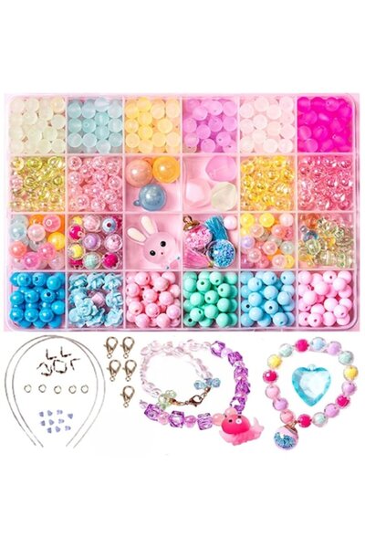 SOLTOY Set 24 de tipuri de mărgele multicolore în diferite forme pentru crearea de brățări, coliere, bijuterii SO