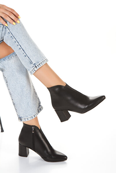 NOXMARK Γνήσιες δερμάτινες γυναικείες μπότες με χοντρό τακούνι, με επένδυση από ταϊλανδέζικο πούπουλο και ελαστικό μπροστά