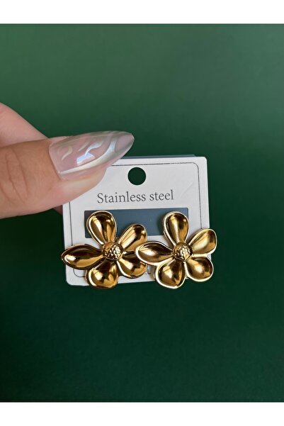 Gold Çiçek Çelik Küpe