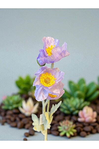 Happyland Yapay Çiçek Gelincik Dalı Lila Renk 60 cm 1 Adet Gelincik HPY-26132