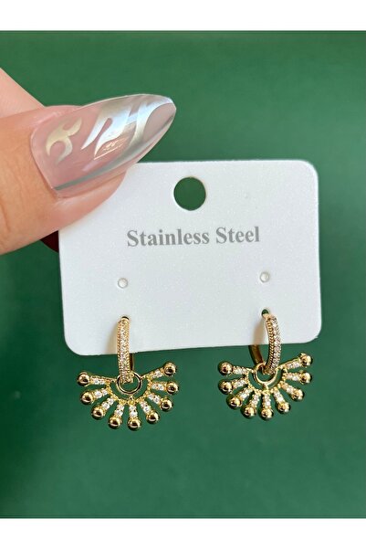 AKSESUARIM Gold Yelpaze Çelik Küpe